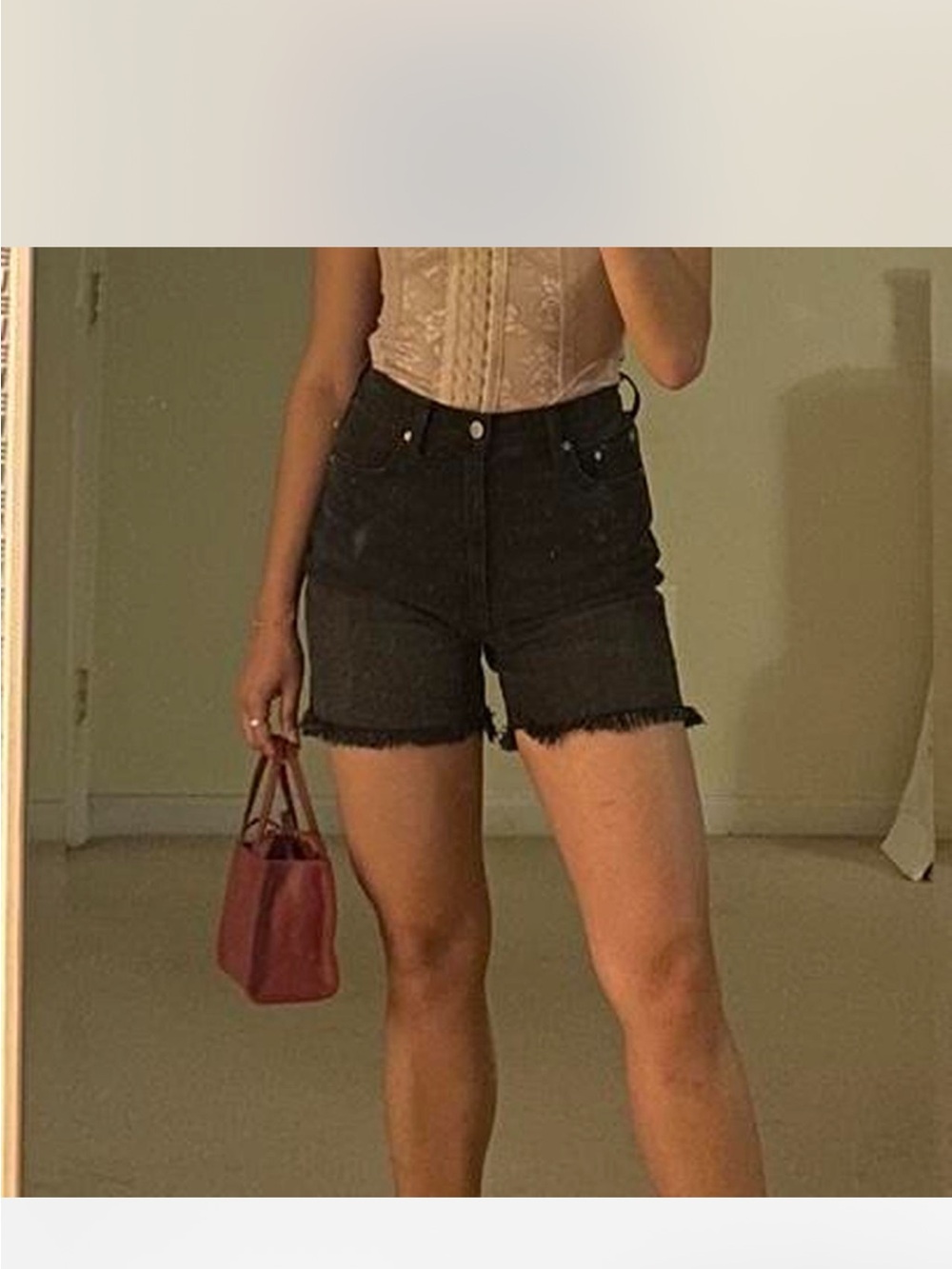 Aritzia High-Waist Black Denim Frayed Hem Women's Shorts